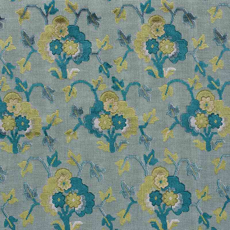 Schumacher Jennie Velvet Peacock and Celadon 77742 Cut and Patterned Velvets Collection Indoor Upholstery Fabric