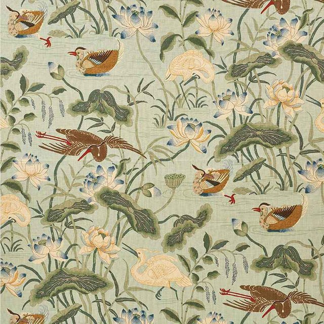 Schumacher Lotus Garden Aqua 172938 Schumacher Classics Collection Indoor Upholstery Fabric