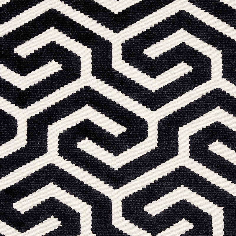 Schumacher Ming Fret Velvet Black 73107 Cut and Patterned Velvets Collection Indoor Upholstery Fabric