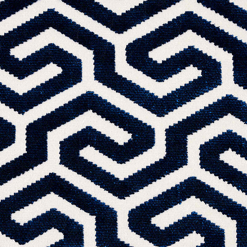 Schumacher Ming Fret Velvet Navy 73106 Cut and Patterned Velvets Collection Indoor Upholstery Fabric
