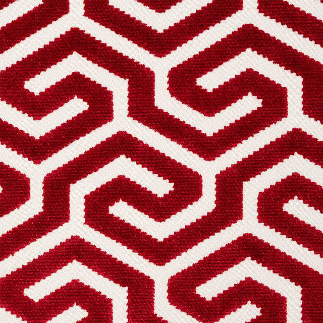 Schumacher Ming Fret Velvet Red 73105 Cut and Patterned Velvets Collection Indoor Upholstery Fabric