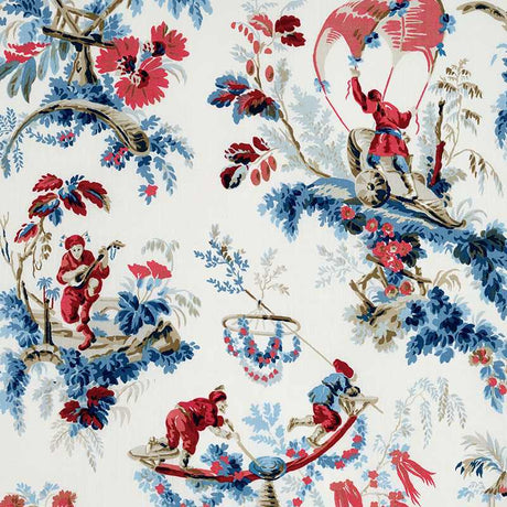 Schumacher Plaisirs De La Chine Bleu and Rouge 172853 Schumacher Classics Collection Indoor Upholstery Fabric