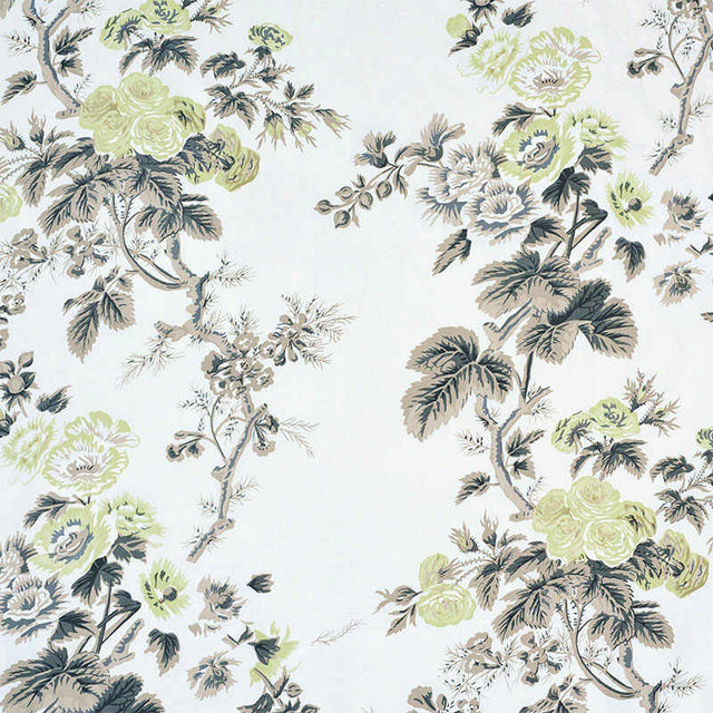 Schumacher Pyne Hollyhock Green Tea 174455 Schumacher Classics Collection Indoor Upholstery Fabric