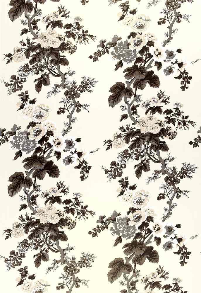 Schumacher Pyne Hollyhock Print Charcoal 174450 Schumacher Classics Collection Upholstery Fabric