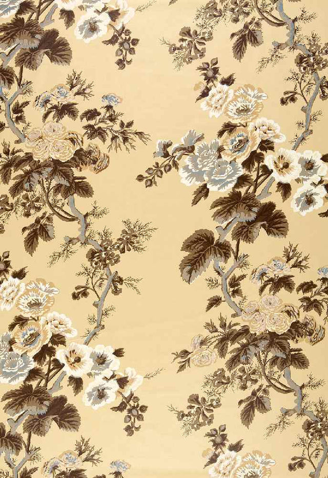 Schumacher Pyne Hollyhock Print Tobacco 174451 Schumacher Classics Collection Upholstery Fabric