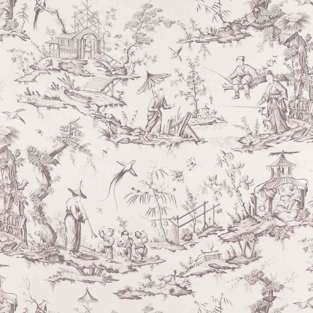 Schumacher Shengyou Toile Driftwood 175802 Schumacher Classics Collection Indoor Upholstery Fabric