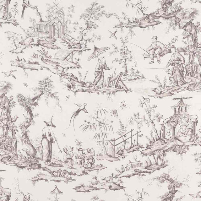 Schumacher Shengyou Toile Driftwood 175802 Schumacher Classics Collection Indoor Upholstery Fabric