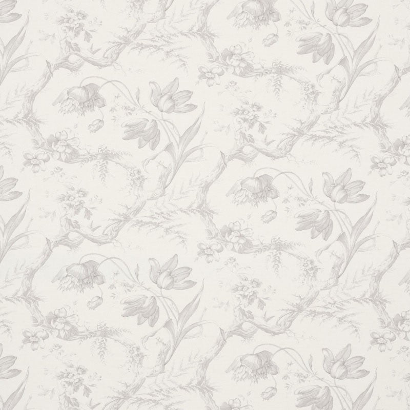 Schumacher Toile De Fleurs Grisaille 177401 Schumacher Classics Collection Indoor Upholstery Fabric