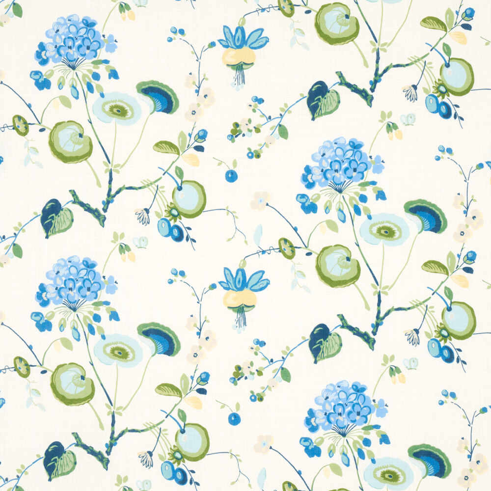 Schumacher Vasily Linen Green And Blue 180081 Schumacher Classics Collection Indoor Upholstery Fabric