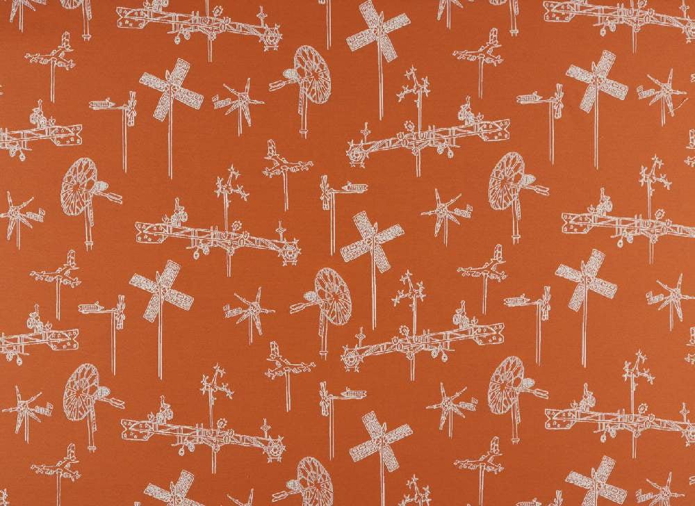 Sample of Sunbrella by Mayer Whirligig Tangerine 431-009 Vollis Simpson Collection Upholstery Fabric