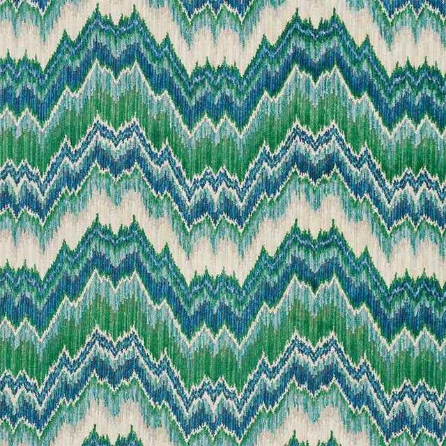 Schumacher Bezique Flamestitch Velvet Blue and Green 78791 Cut and Patterned Velvets Collection Indoor Upholstery Fabric