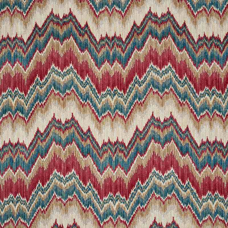 Schumacher Bezique Flamestitch Velvet Red and Peacock 78790 Cut and Patterned Velvets Collection Indoor Upholstery Fabric