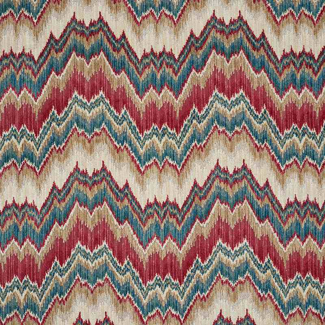 Schumacher Bezique Flamestitch Velvet Red and Peacock 78790 Cut and Patterned Velvets Collection Indoor Upholstery Fabric