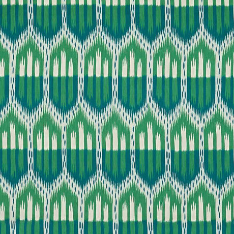 Schumacher Bukhara Ikat Emerald and Peacock 176083 Ikat Collection Indoor Upholstery Fabric
