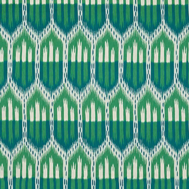 Schumacher Bukhara Ikat Emerald and Peacock 176083 Ikat Collection Indoor Upholstery Fabric