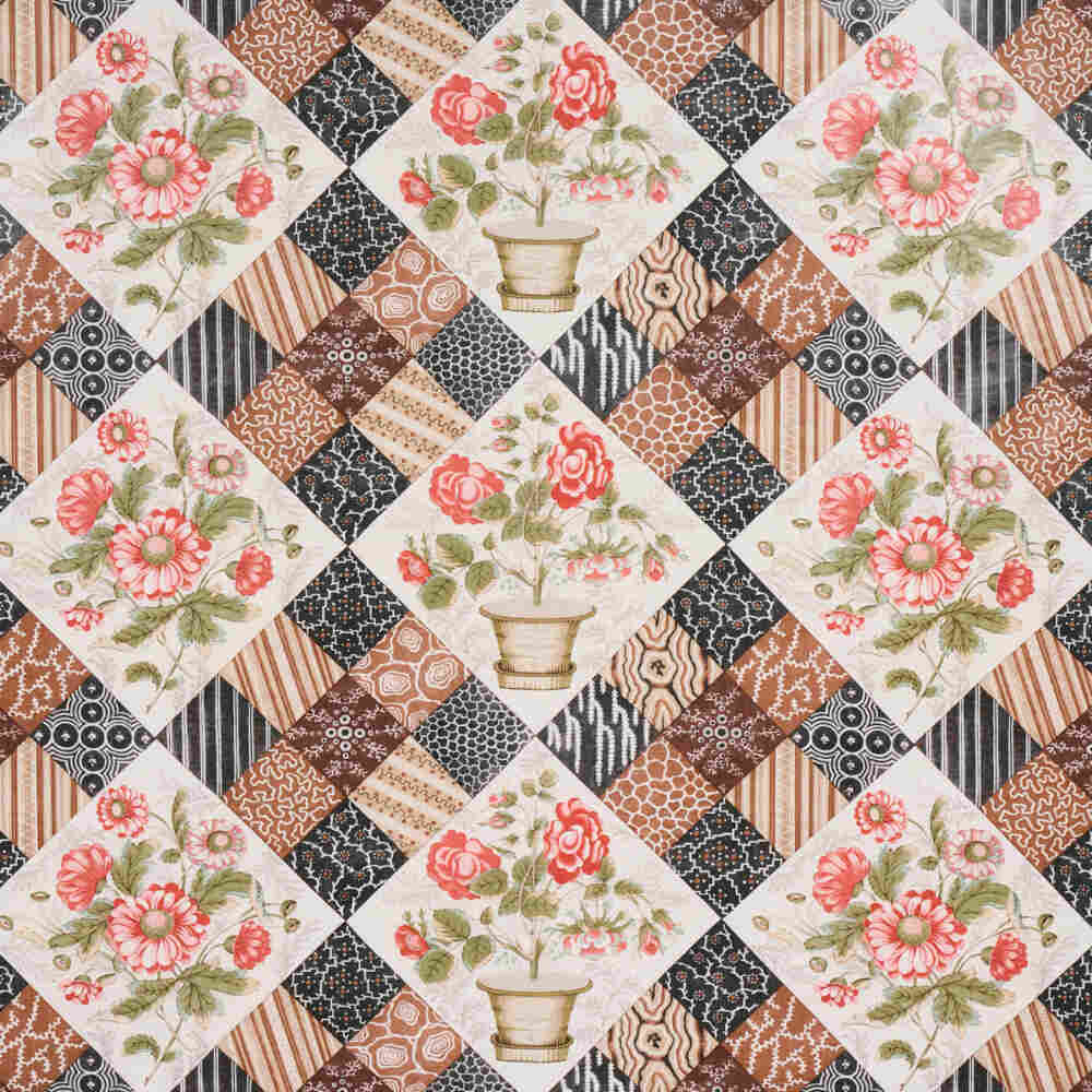 Schumacher Caldwell Patchwork Chintz Rose And Chocolate 180122 Schumacher Classics Collection Indoor Upholstery Fabric