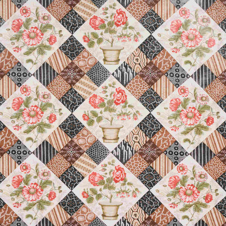 Schumacher Caldwell Patchwork Chintz Rose And Chocolate 180122 Schumacher Classics Collection Indoor Upholstery Fabric