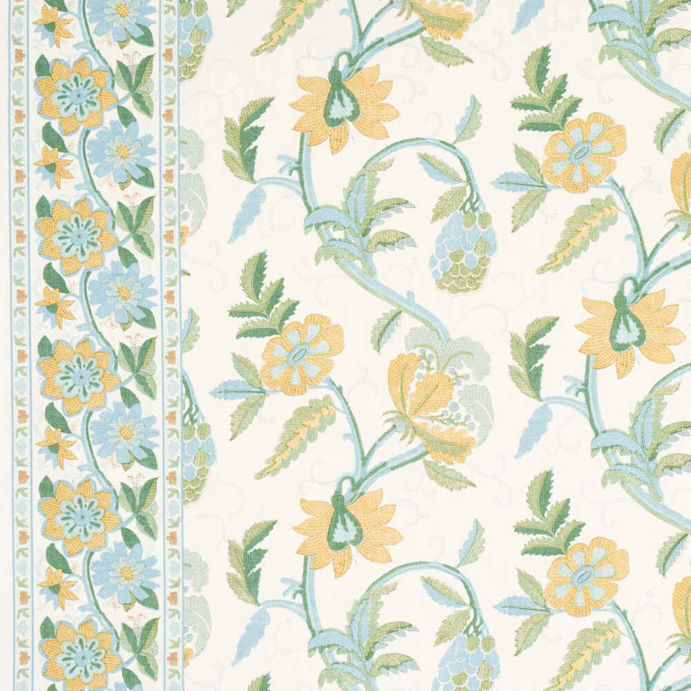 Schumacher Indali Bordered Linen Citron And Mineral 180110 Schumacher Classics Collection Indoor Upholstery Fabric