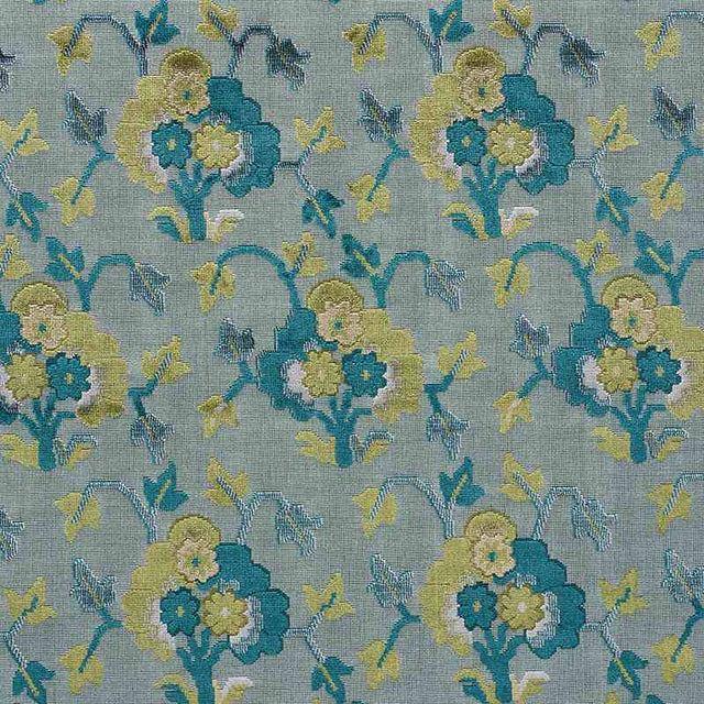 Schumacher Jennie Velvet Peacock and Celadon 77742 Cut and Patterned Velvets Collection Indoor Upholstery Fabric