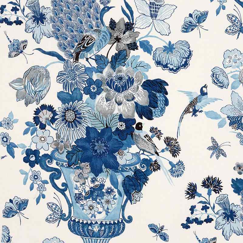 Schumacher Lansdale Bouquet Porcelain 173073 Schumacher Classics Collection Indoor Upholstery Fabric