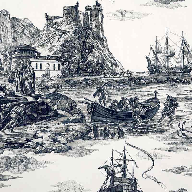 Schumacher Marine Toile Black 176162 Schumacher Classics Collection Indoor Upholstery Fabric