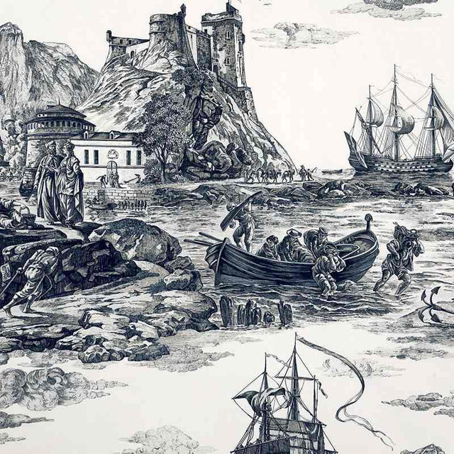 Schumacher Marine Toile Black 176162 Schumacher Classics Collection Indoor Upholstery Fabric