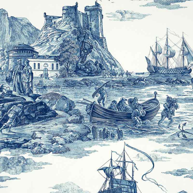 Schumacher Marine Toile Indigo 176161 Schumacher Classics Collection Indoor Upholstery Fabric