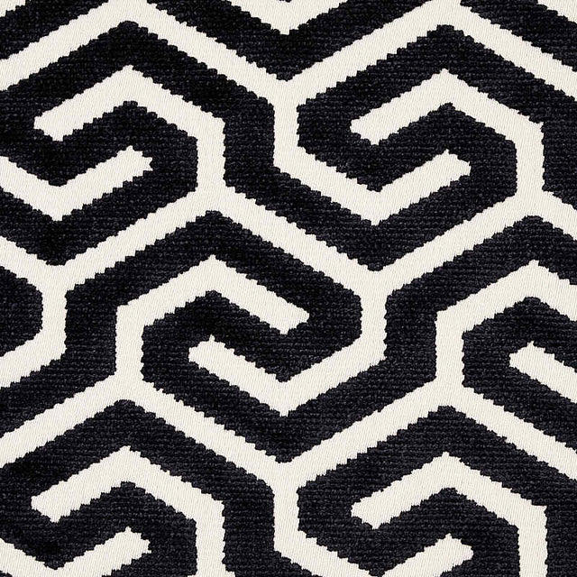 Schumacher Ming Fret Velvet Black 73107 Cut and Patterned Velvets Collection Indoor Upholstery Fabric