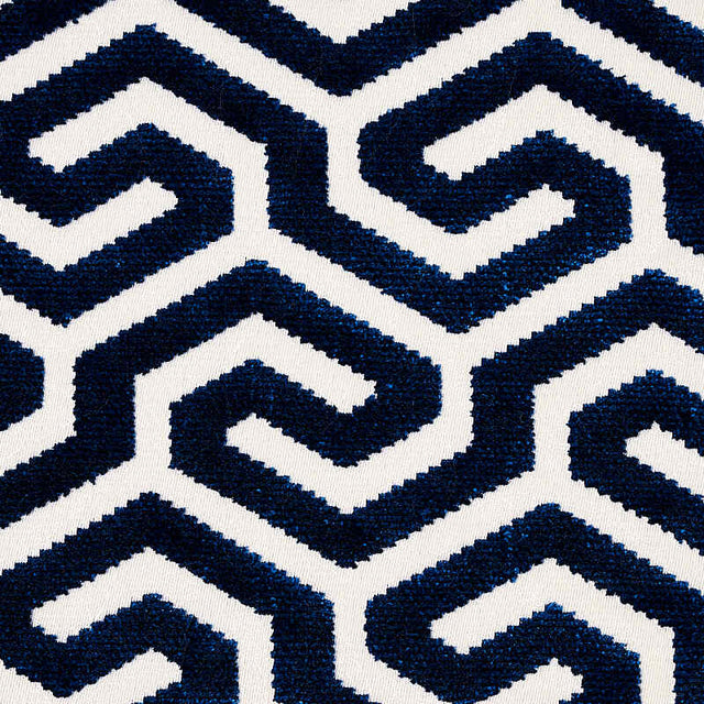 Schumacher Ming Fret Velvet Navy 73106 Cut and Patterned Velvets Collection Indoor Upholstery Fabric