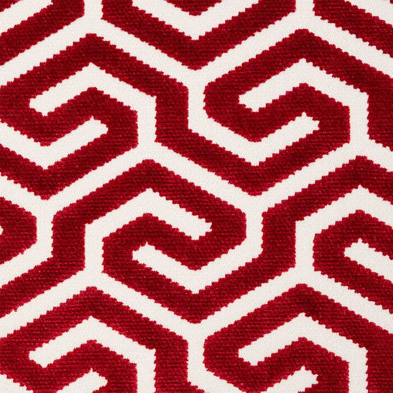 Schumacher Ming Fret Velvet Red 73105 Cut and Patterned Velvets Collection Indoor Upholstery Fabric