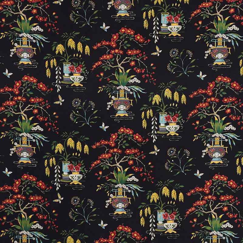 Schumacher Ming Vase Black 176730 Schumacher Classics Collection Indoor Upholstery Fabric