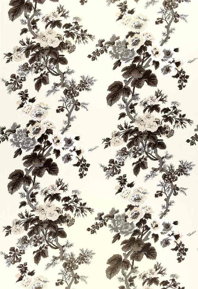 Schumacher Pyne Hollyhock Print Charcoal 174450 Schumacher Classics Collection Upholstery Fabric