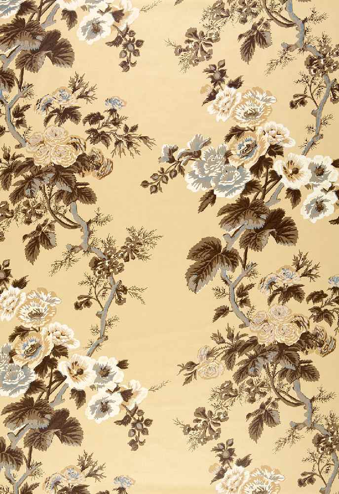 Schumacher Pyne Hollyhock Print Tobacco 174451 Schumacher Classics Collection Upholstery Fabric