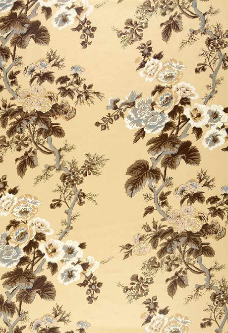 Schumacher Pyne Hollyhock Print Tobacco 174451 Schumacher Classics Collection Upholstery Fabric