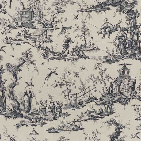 Schumacher Shengyou Toile Charcoal 175803 Schumacher Classics Collection Indoor Upholstery Fabric