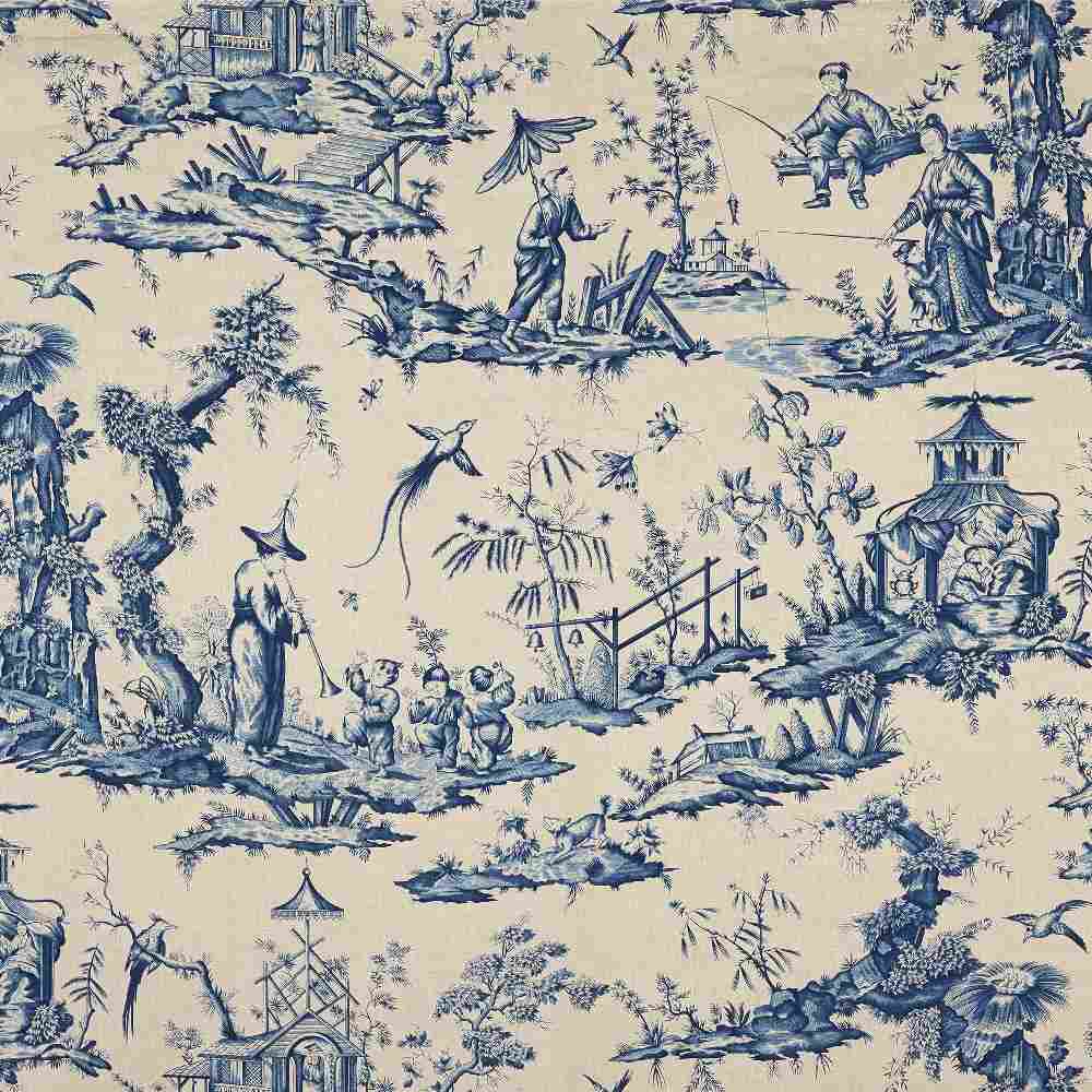 Schumacher Shengyou Toile Indigo 175800 Schumacher Classics Collection Indoor Upholstery Fabric