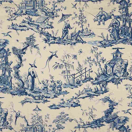 Schumacher Shengyou Toile Indigo 175800 Schumacher Classics Collection Indoor Upholstery Fabric