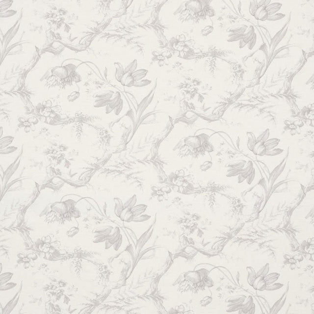 Schumacher Toile De Fleurs Grisaille 177401 Schumacher Classics Collection Indoor Upholstery Fabric