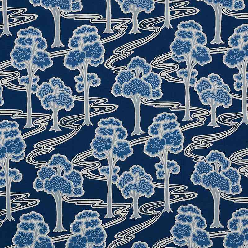 Schumacher Tree River Blue 176741 Schumacher Classics Collection Indoor Upholstery Fabric