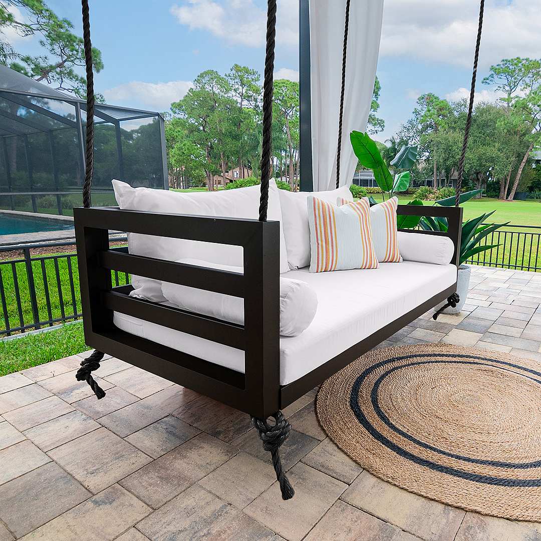 The Shirley Swing Bed - Twin Size - Textured Black Finish - Black Poly Rope