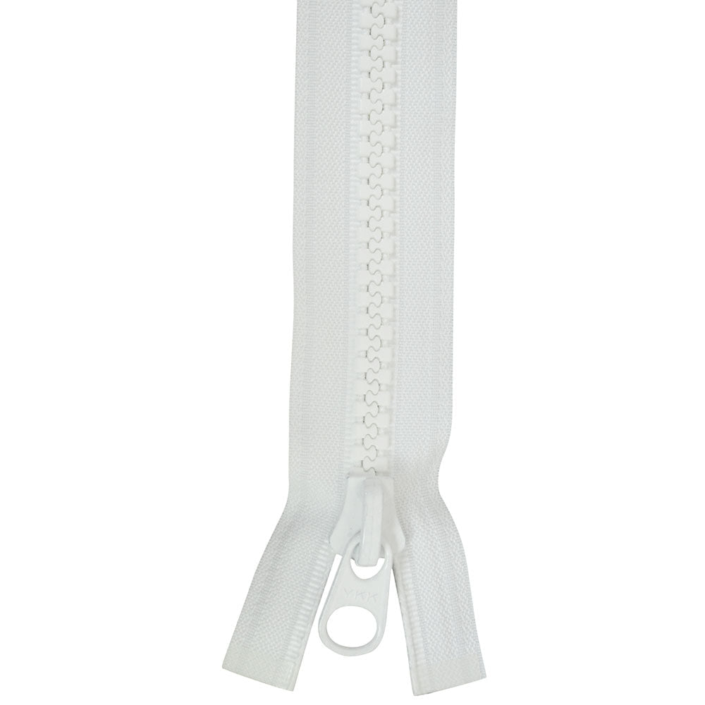YKK Vislon #10 Separating Zipper AutoLok Short Double Pull Metal Slider 36 inch White