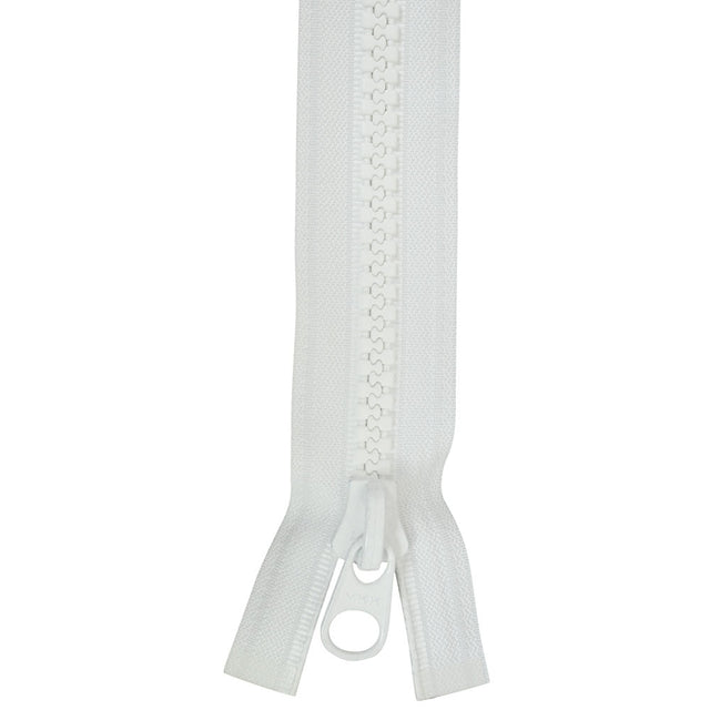 YKK Vislon #10 Separating Zipper AutoLok Short Double Pull Metal Slider 36 inch White