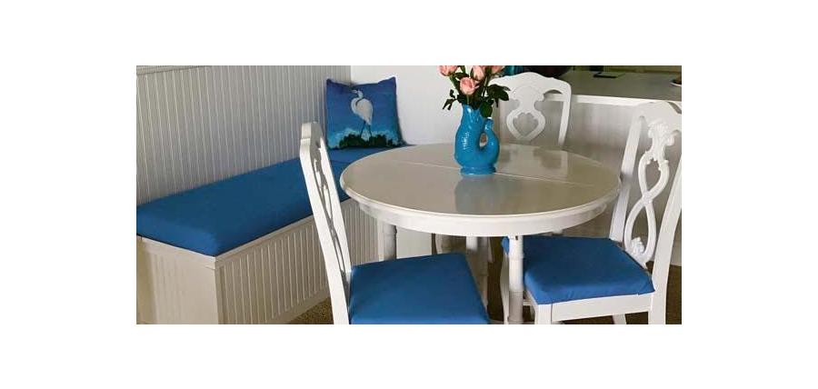 Sunbrella Canvas Capri Breakfast Nook Cushions Perfectly Suited for Bold Kitchen