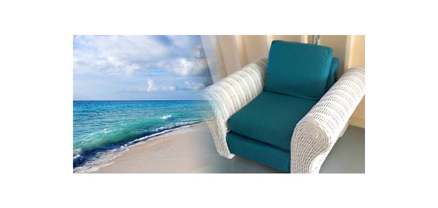 Lounging in the Bahamas with Sunbrella Spectrum Peacock Custom Chair Cushions