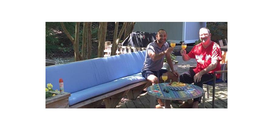 Sunbrella Canvas Air Blue Custom Cushion Adds Cool Hue to Long Bench