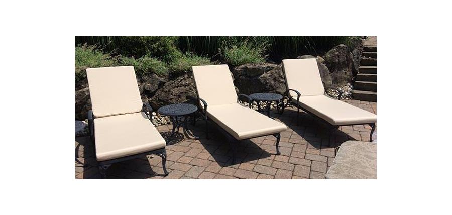 These Custom Chaise Cushion Triplets Are Quick-Dry with Sunbrella Rain Canvas Antique Beige