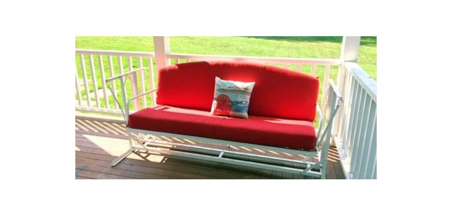 Glider Revived With Seat and Back Cushions Done in Sunbrella Canvas Jockey Red