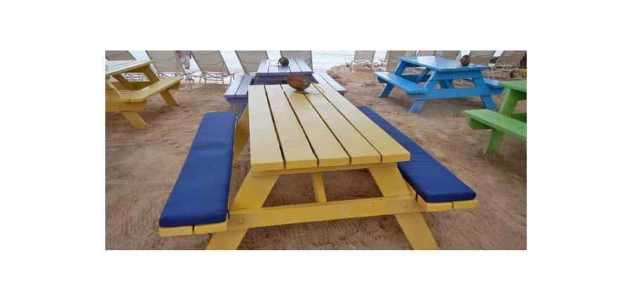 Sunbrella RAIN Bench Cushions Add Playful Vibe to Beach Picnic Tables