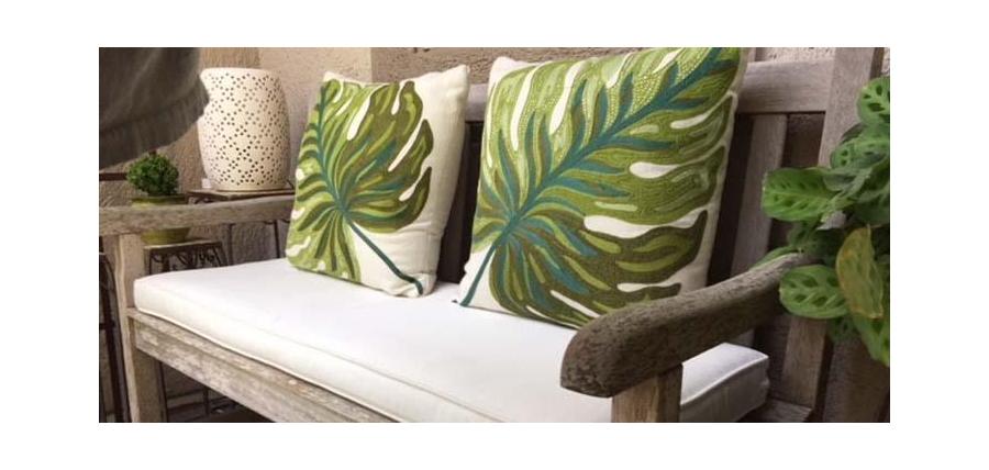 Sunbrella Canvas Natural Bench Cushion Roots Tropical-Inspired Balcony
