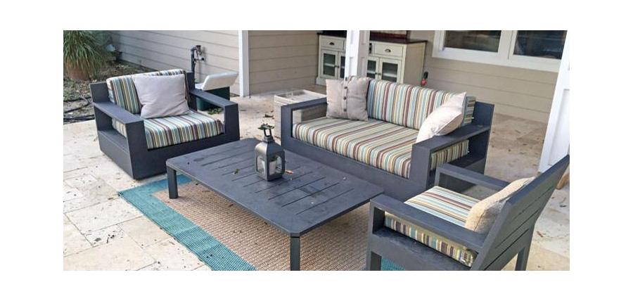 Striped Sunbrella Loveseat and Chair Cushions Add Interest to Patio